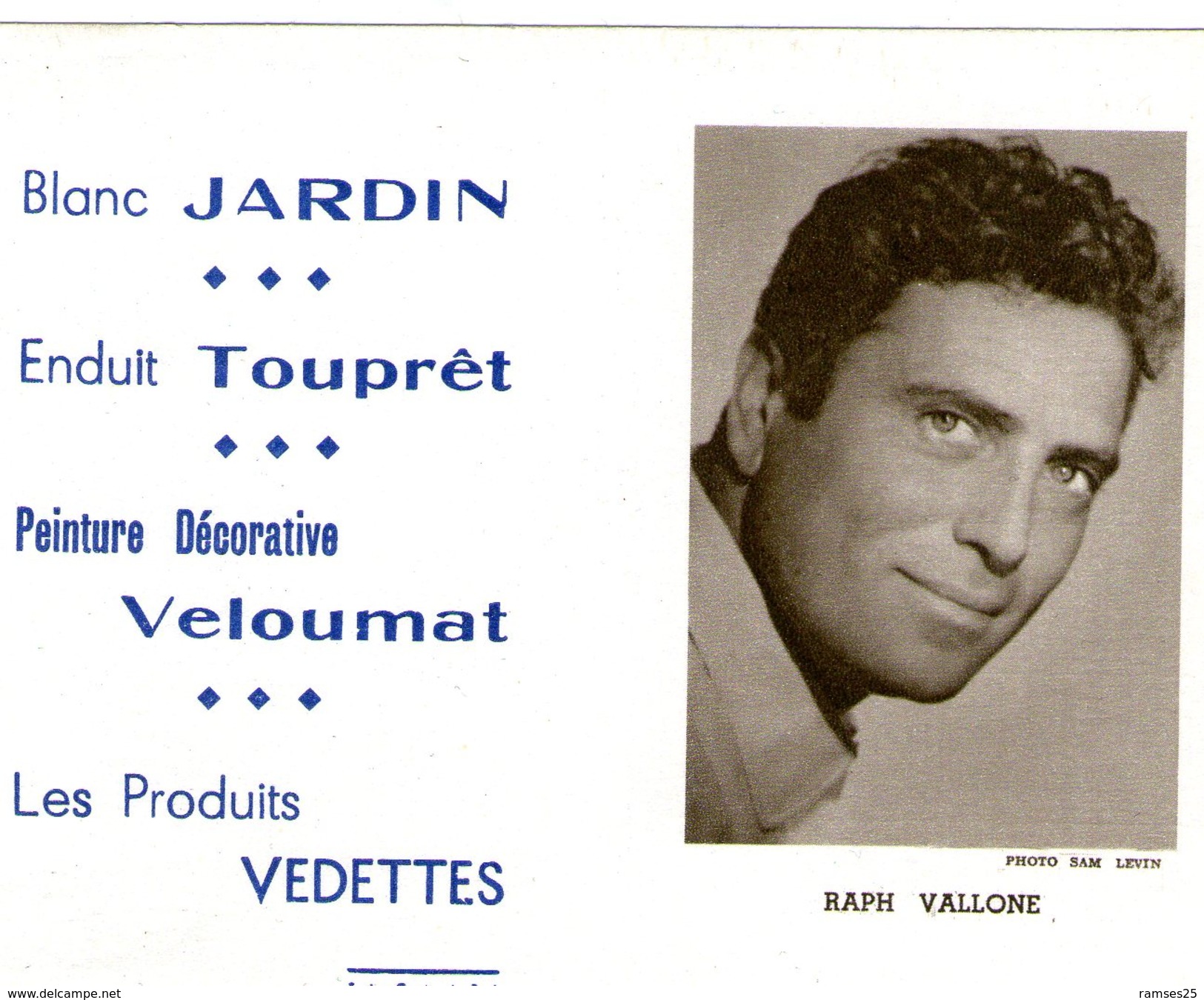 (12) Calendrier 1961 Raph Vallone  Produit Vedettes (bon Etat) - Petit Format : 1961-70