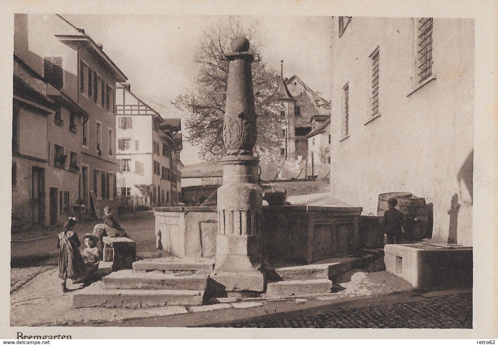 BREMGARTEN &rarr; Spielende Kinder Am Dorfbrunnen, Kupferdruck Ca.1930 - Bremgarten
