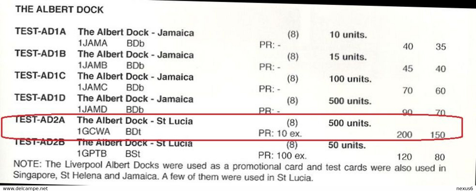 St. Lucia - GPT Albert Dock Test - 500U, 1GCWA, 10ex, Mint - Santa Lucía