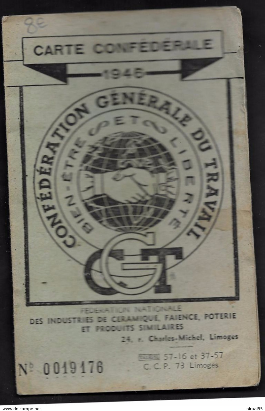 LIMOGES Vienne Carte CGT Fédération Nationale Des Industries De Céramique Faïence Poterie Et Produits Similaire 1946  .G - Unclassified
