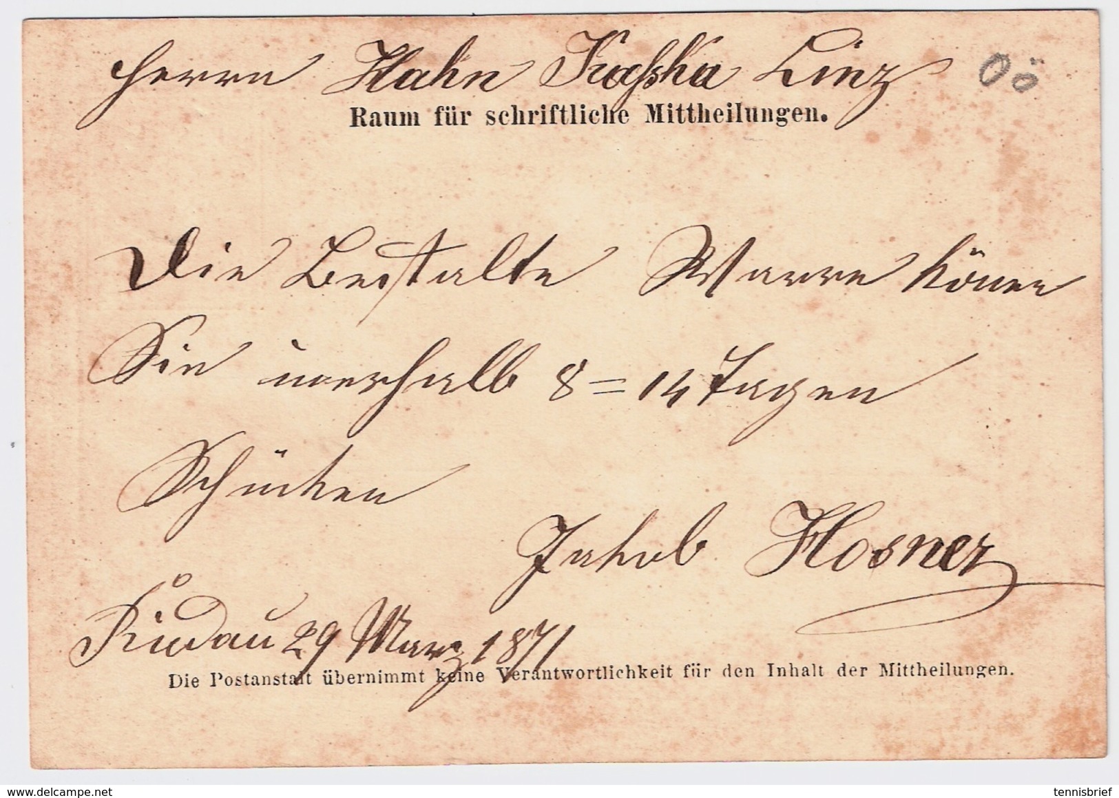 1871, Riedau, Ober Österreich , #7513 - Briefe U. Dokumente