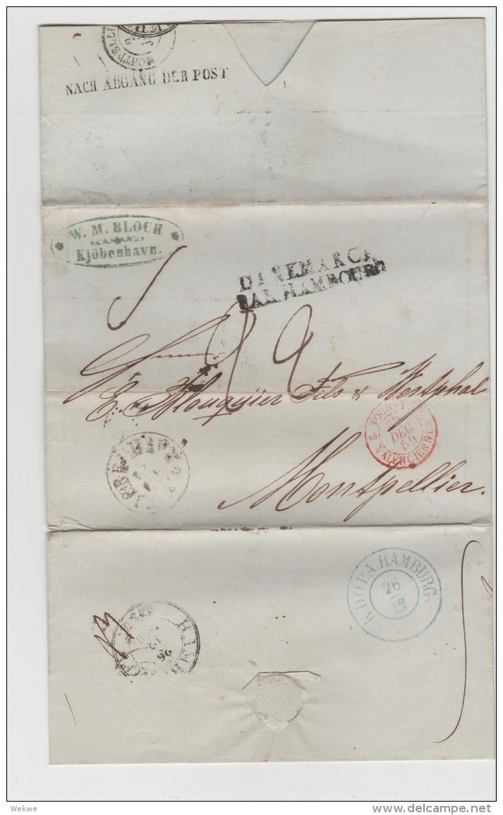 DKV009 /  Dänemark, Copenhagen 1850 Per KDPA Hamburg + TT . Nach Abgang Der Posr Nach Montpellier - ...-1851 Prephilately