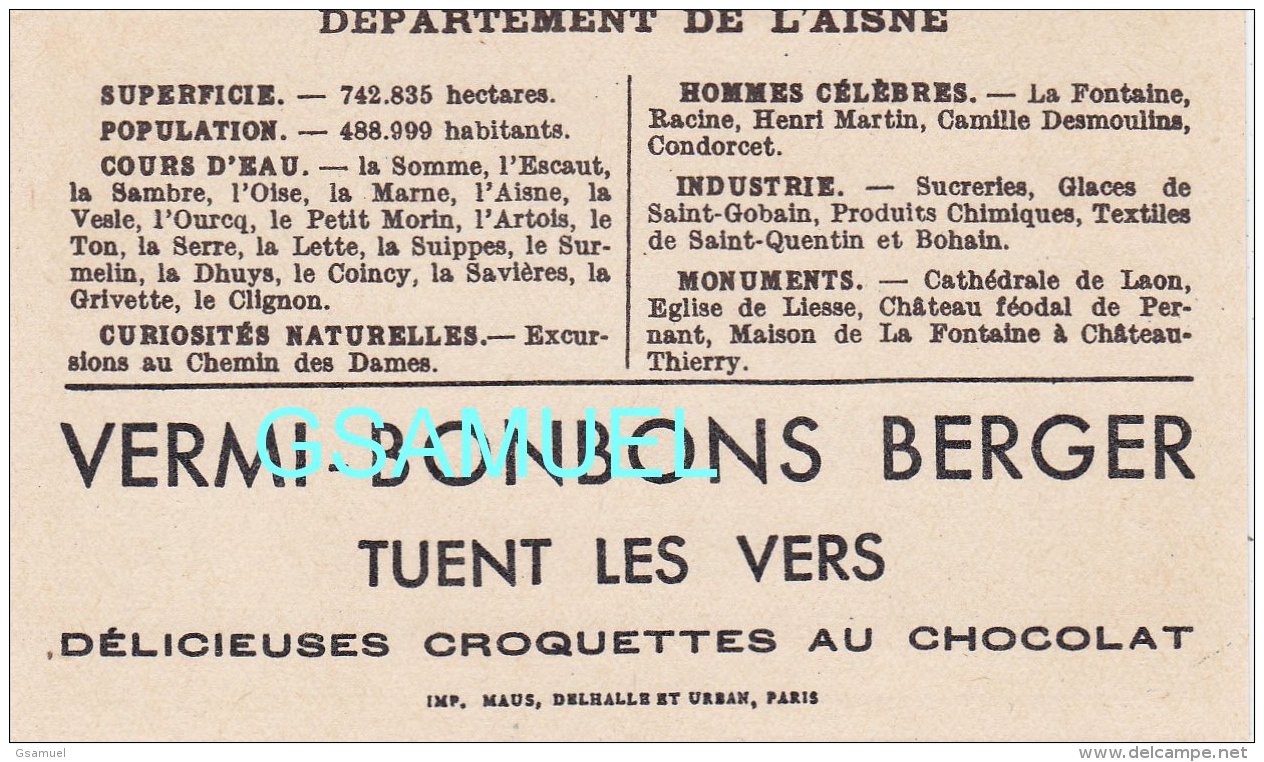 D 02 - Chromo - Carte De Département De L'Aine Illustrée - Format 6,5 Cm/10,5 Cm. - Pub Au Dos - (voir Scan). - Autres & Non Classés