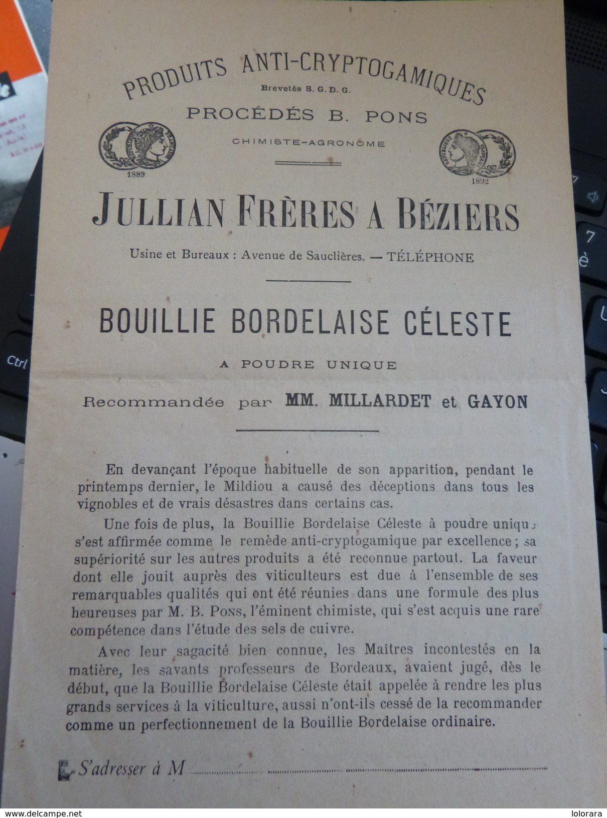 Dépliant Bouillie Bordelaise Céleste Jullian Béziers - Non Classés