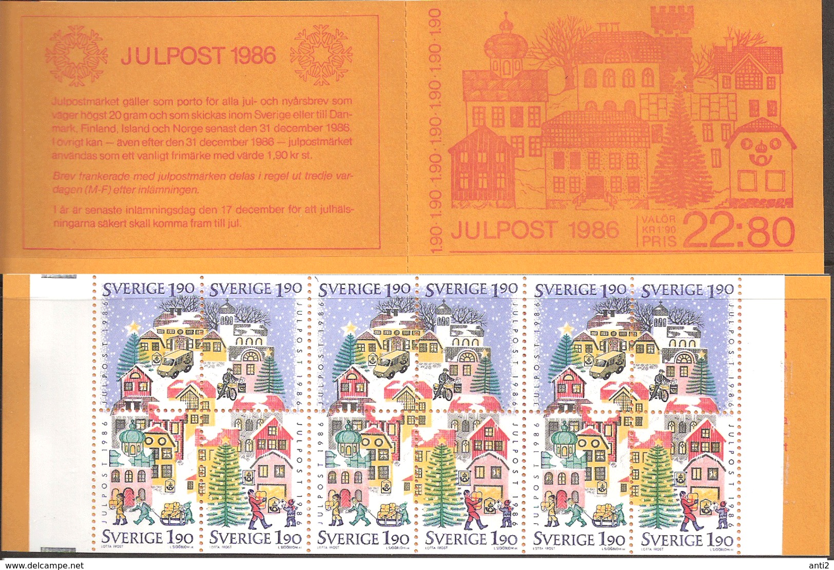 Sweden Sverige 1986 Christmas Mi 1409-1412 X 3 Hblatt 144 Booklet MH  117, MNH(**) - Ungebraucht