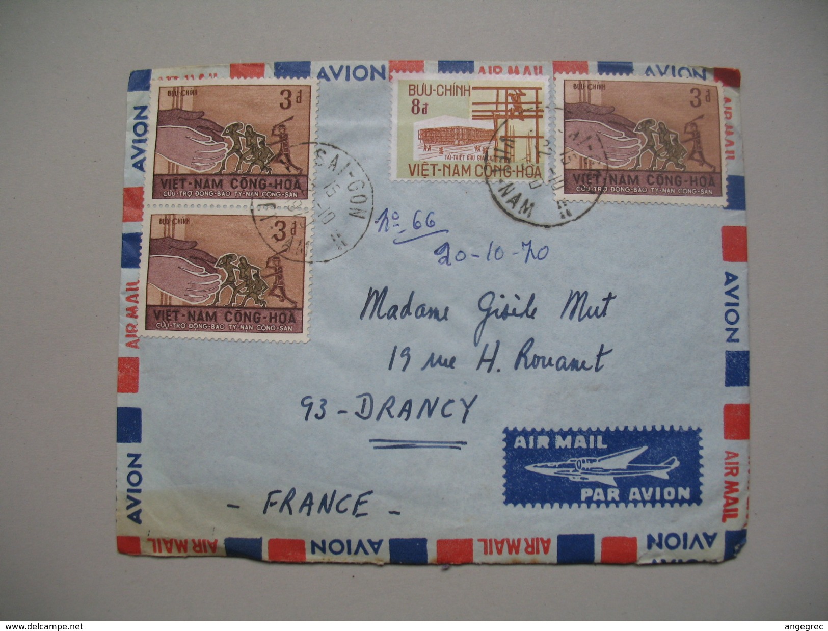 Viêt-Nam - Saigon  Lettre  Pour La France Année 1970 Bel Affranchissement Composé - Viêt-Nam