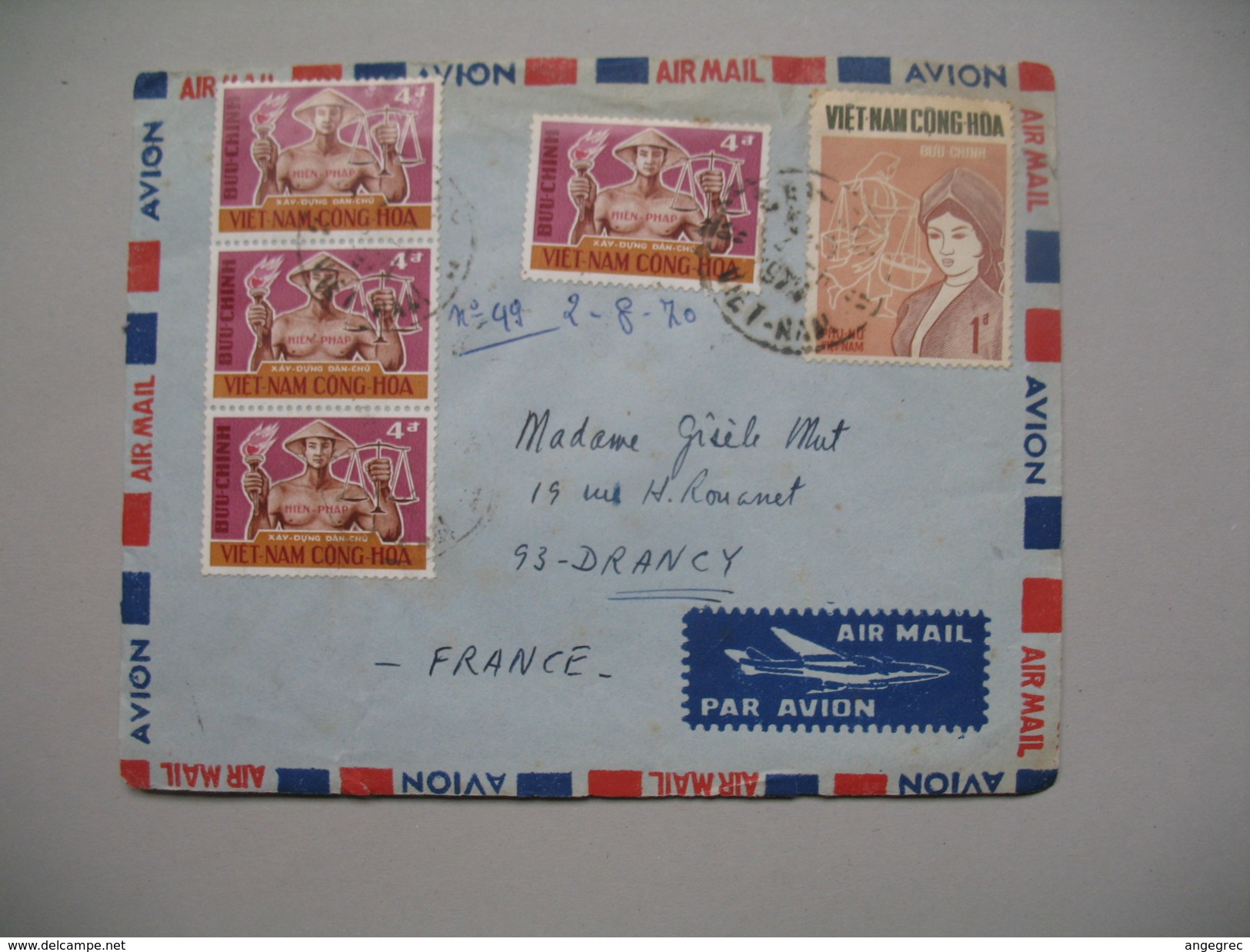 Viêt-Nam - Saigon  Lettre  Pour La France Année 1970 Bel Affranchissement Composé - Viêt-Nam