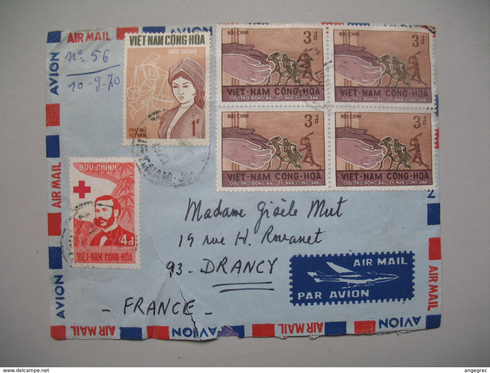 Viêt-Nam - Saigon  Lettre  Pour La France Année 1970 Bel Affranchissement Composé - Viêt-Nam
