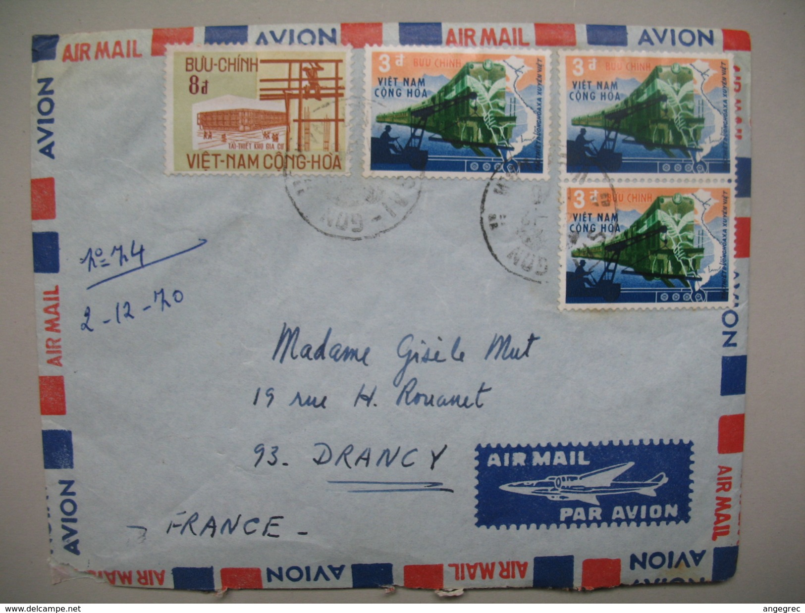 Viêt-Nam - Saigon  Lettre  Pour La France Année 1970 Bel Affranchissement Composé - Vietnam