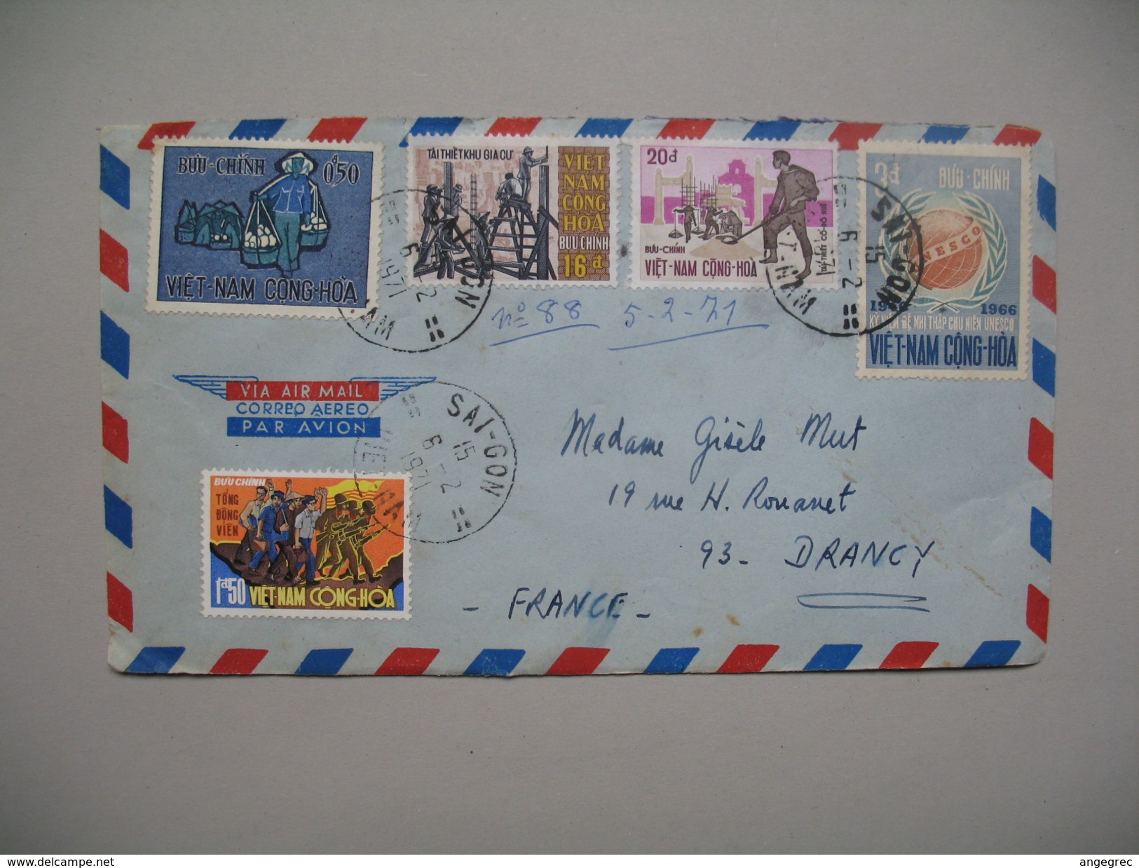 Viêt-Nam - Saigon  Lettre  Pour La France Année 1971 Bel Affranchissement Composé - Viêt-Nam