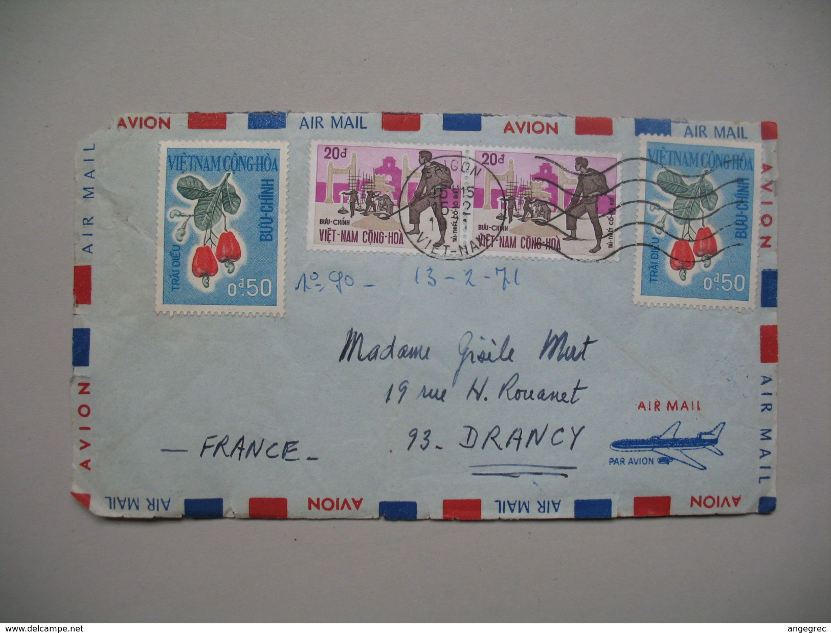 Viêt-Nam - Saigon  Lettre  Pour La France Année 1971 Bel Affranchissement Composé - Viêt-Nam