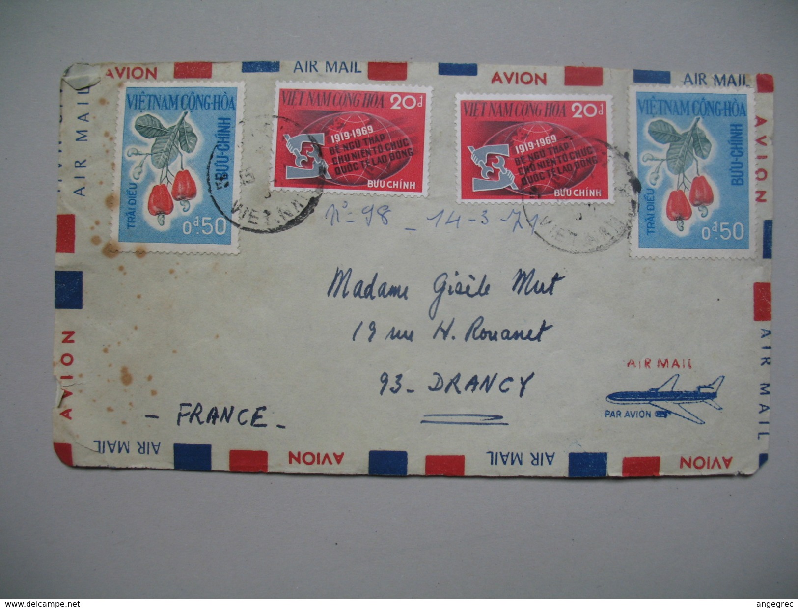 Viêt-Nam - Saigon  Lettre  Pour La France Année 1971 Bel Affranchissement Composé - Viêt-Nam