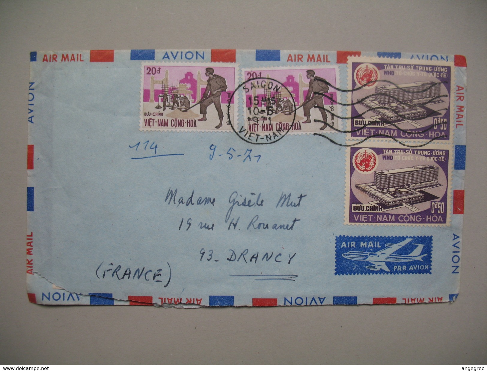 Viêt-Nam - Saigon  Lettre  Pour La France Année 1971 Bel Affranchissement Composé - Viêt-Nam