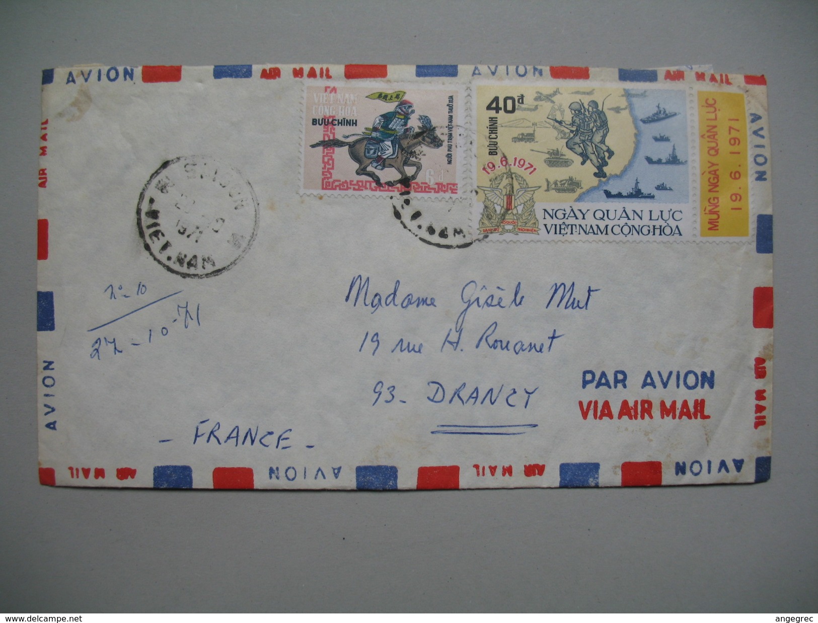 Viêt-Nam - Saigon  Lettre  Pour La France Année 1971 Bel Affranchissement Composé - Viêt-Nam