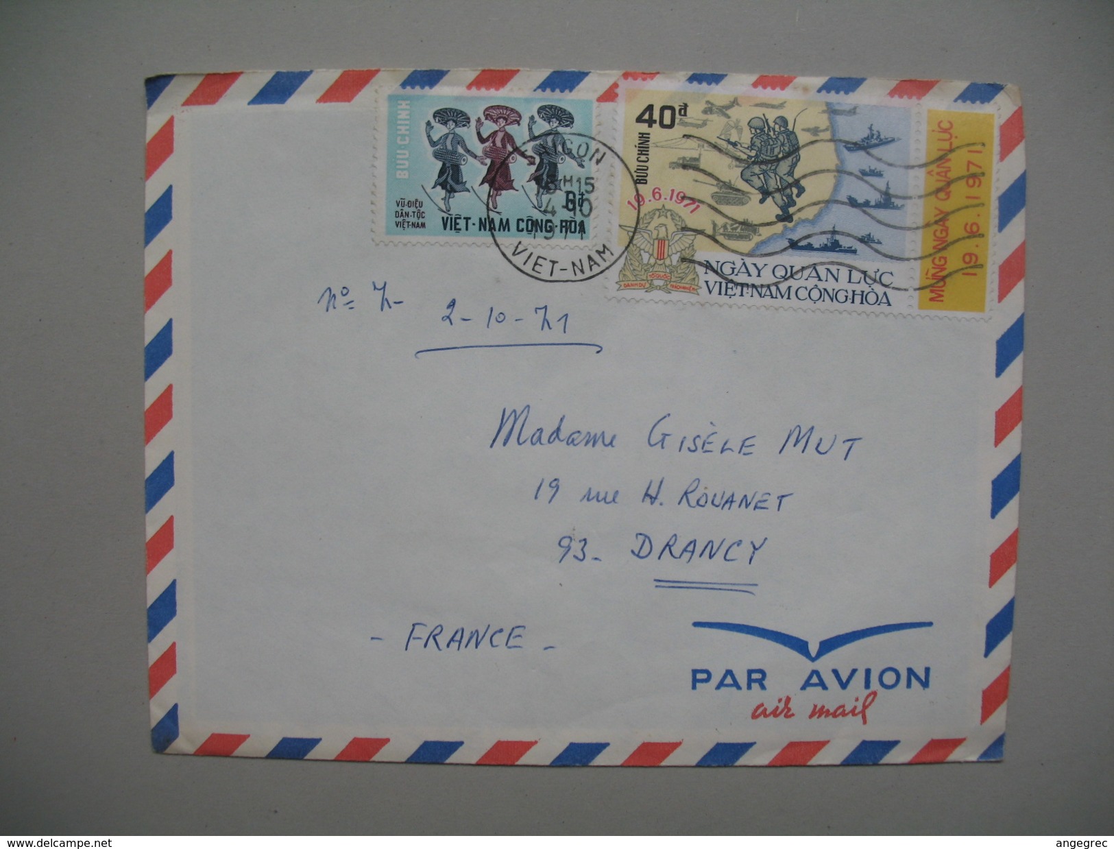 Viêt-Nam - Saigon  Lettre  Pour La France Année 1971 Bel Affranchissement Composé - Viêt-Nam