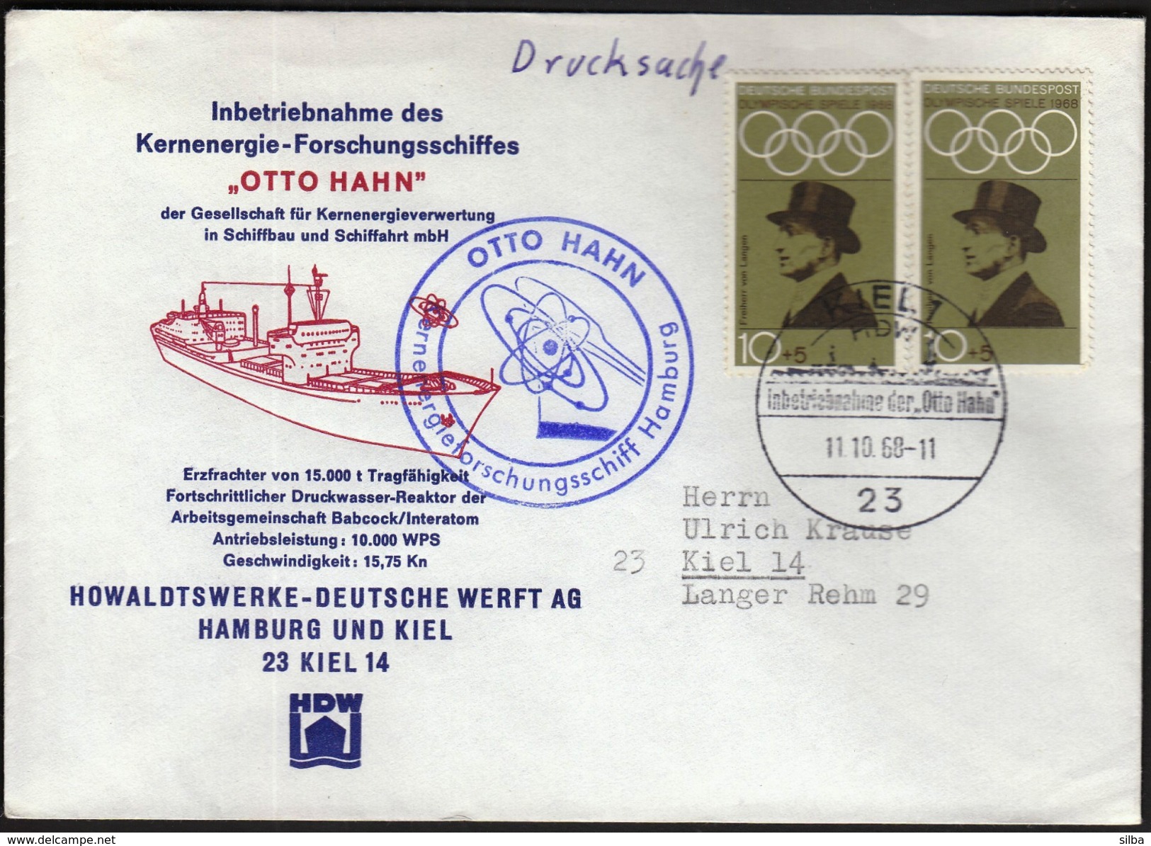 Germany Kiel 1968 / Ships / Nuclear Energy OTTO HAHN / Shipyard - Bateaux