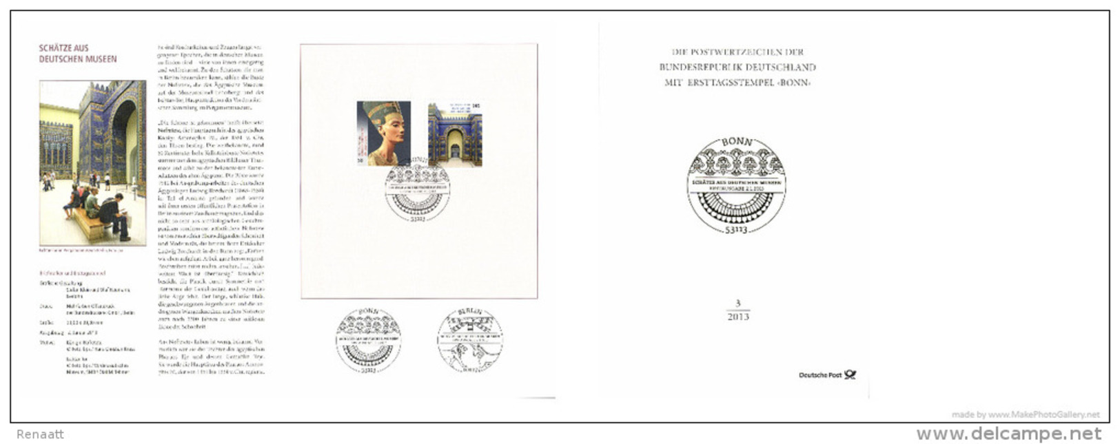 Germany 2013 Mi. 2975-2976 FDC Folder DP, Musea Berlin, Neues Museum Bust Of Nefertiti, Pergamon Ishtar Gate - Museen