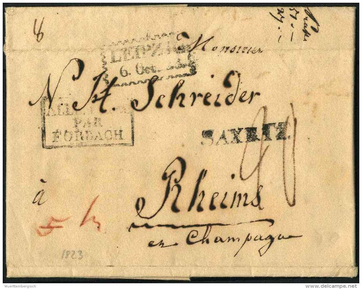 Beleg LEIPZIG, Gezackter R2 Klar Nebst Transitstempel SAXE TT. Und R3 ALLEMANGE PAR FORBACH Auf Brief Nach Reims. - Sonstige & Ohne Zuordnung