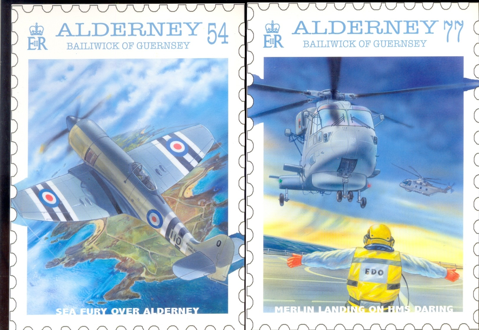 ALDERNEY UK COMPLETE SET PHQ / POST CARDS NAVAL AVIATION 1st DAY CANCELLATION STAMPS * U BOAT AIRPLANES HELICOPTER 2009 - Alderney