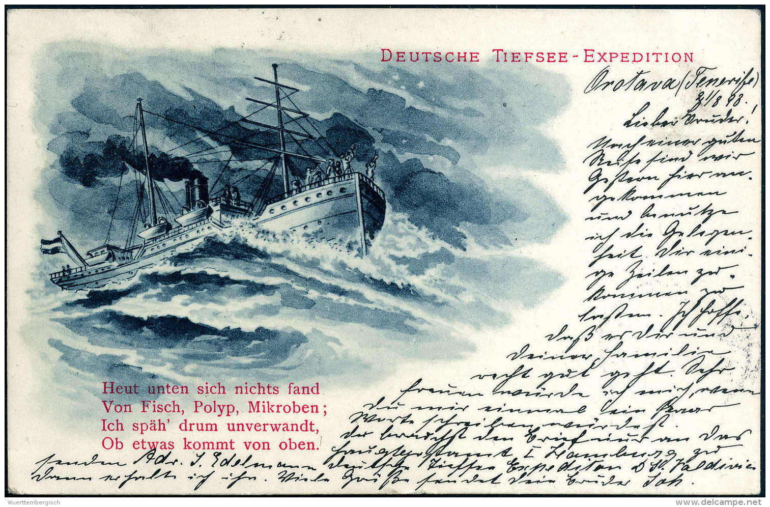Beleg 1898, Deutsche Tiefsee-Expedition In Die Antarktis, Offizielle Expeditions-Postkarte Von Der Zwischenstation... - Autres & Non Classés