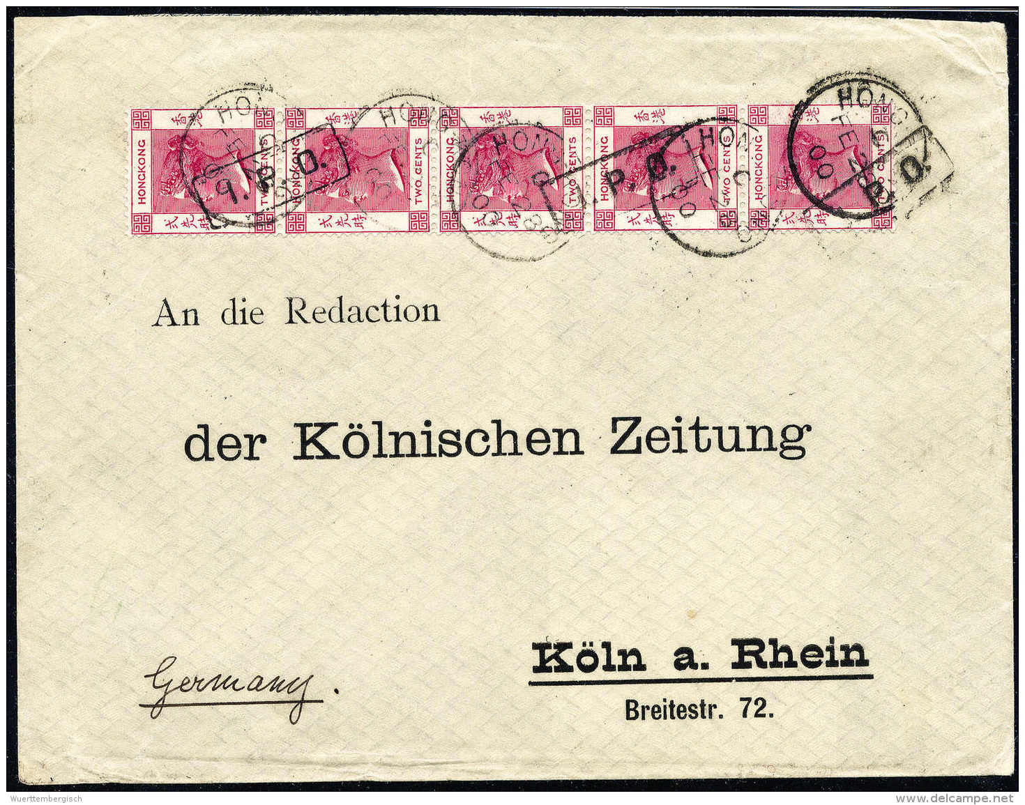 Beleg Doppelfrankatur Amoy/Hongkong: &frac12; C., Waagr. Paar, 1 C. Senkr. Paar Nebst 2 Und 4 C. Rs. Auf Tadellosem... - Sonstige & Ohne Zuordnung