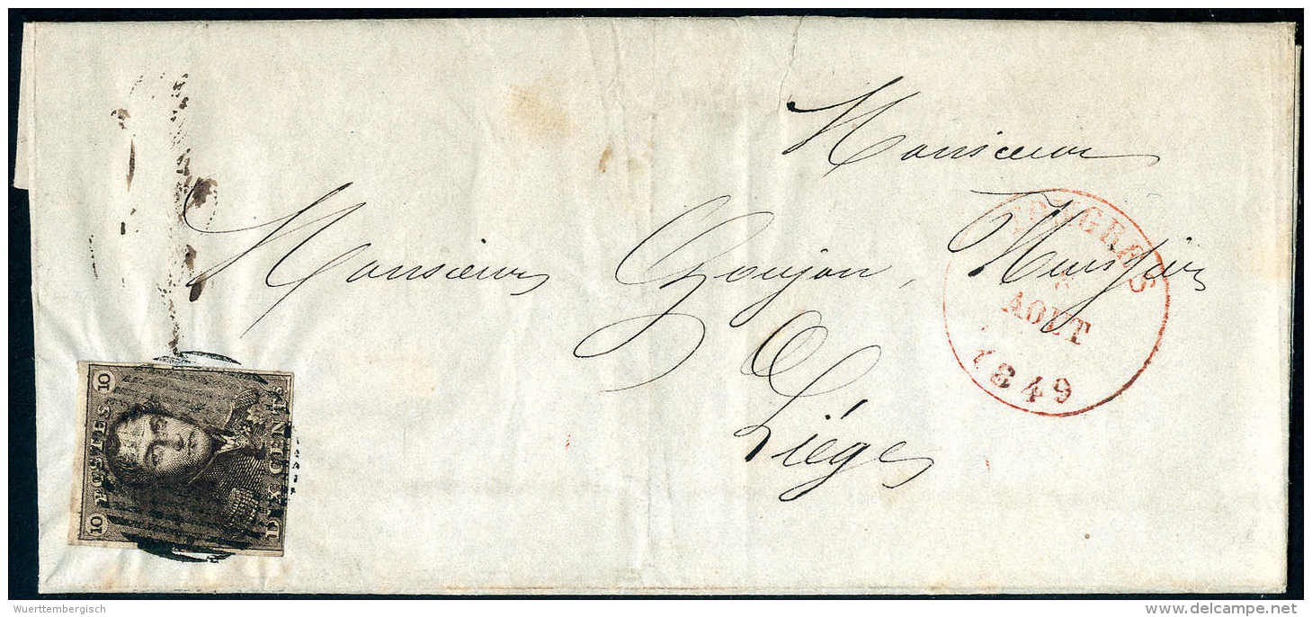Beleg 10 C., Zentr. Gestplt. Kab.-St&uuml;ck Auf Kl. Brief Von TONGRES 8/8 1849 Nach Li&egrave;ge, Befund Eichele.... - Autres & Non Classés