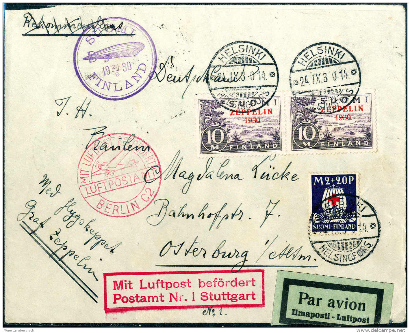 Beleg 10 M., Waagr. Paar Auf Seltenem Zeppelinbrief Mit Zusatzfrankatur Nach Dtld. (Si.89B). (Michel: 161(2)) - Other & Unclassified