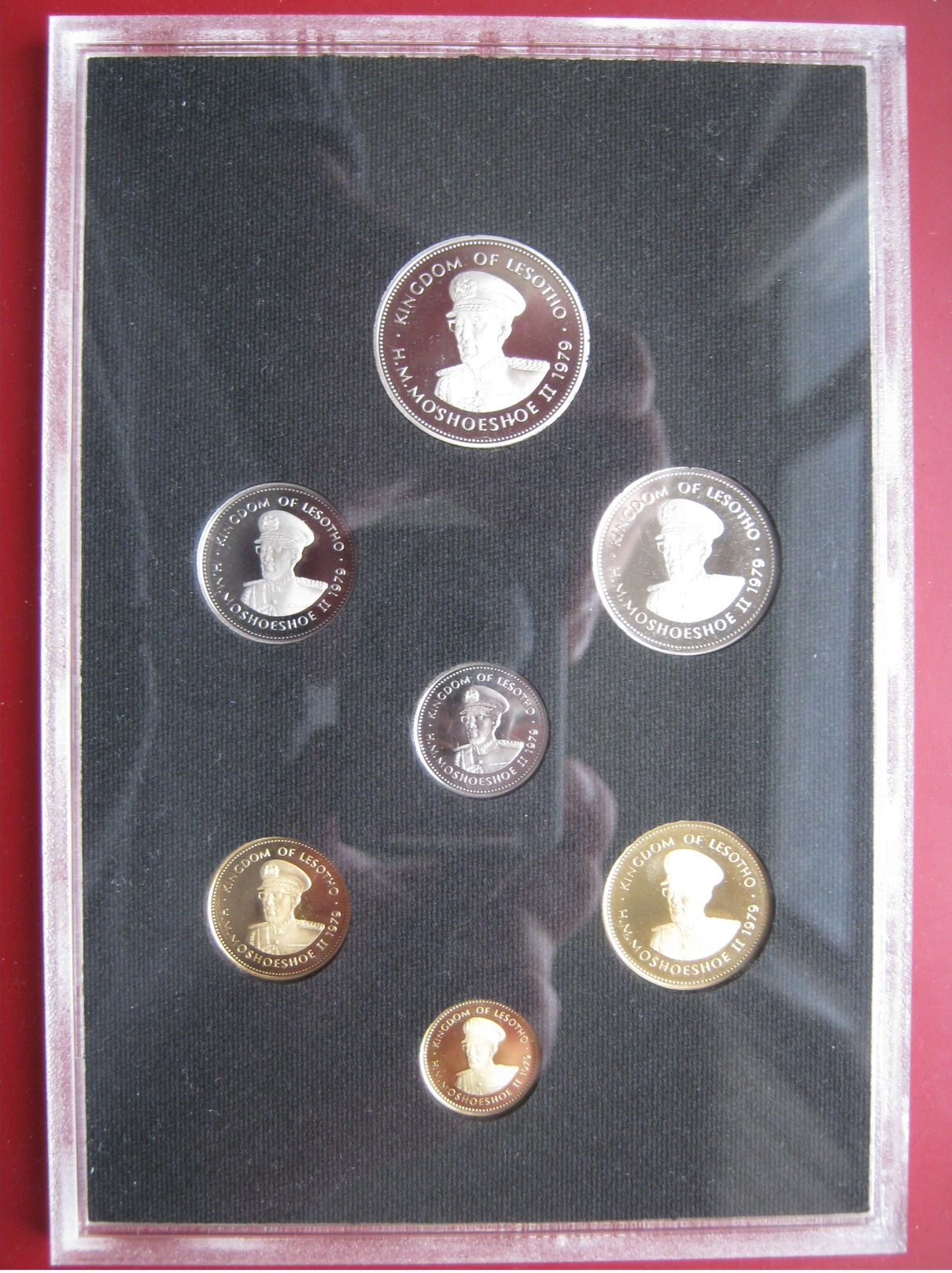 Lesotho 1979 7 Coin Set Proof Royal Mint 1 Lisente - 1 Loti Cased Cased Envelope - Lesotho