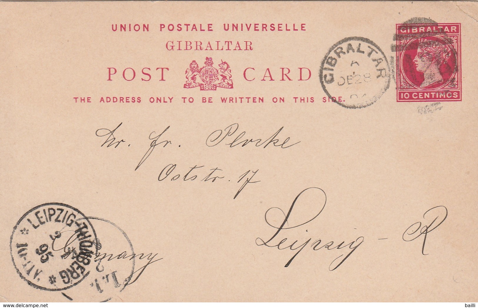 Gibraltar Entier Postal Pour L'Allemagne 1895 - Gibraltar