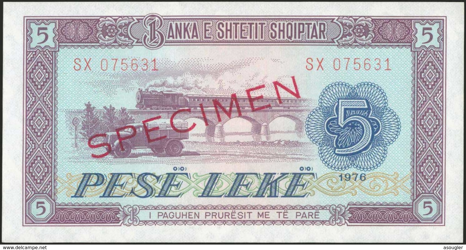 ALBANIA 5 Leke (1976) SPECIMEN UNC - Ficción & Especímenes