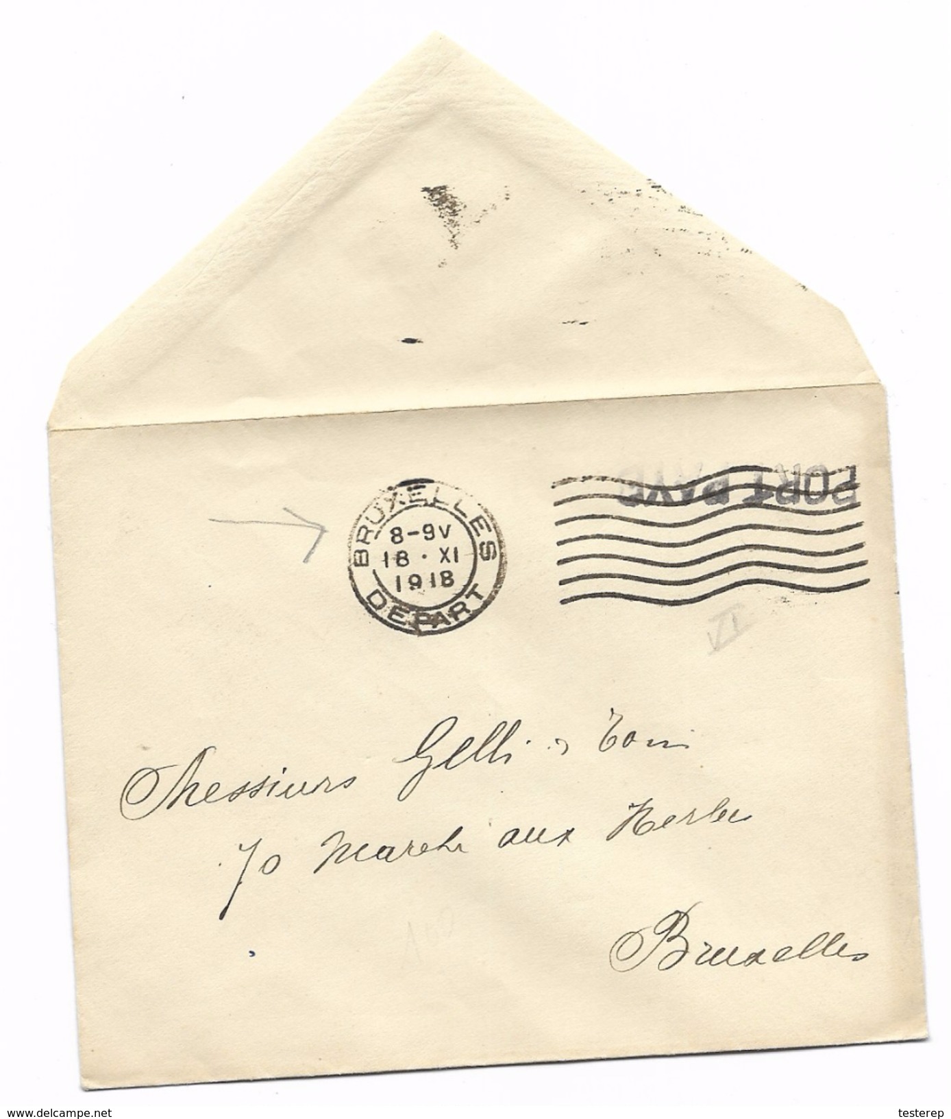 Noodstempel / Fortune  PORT PAYE  Bruxelles 18.XI.1918   (1 Week Na De Wapenstilstand) - Briefe U. Dokumente