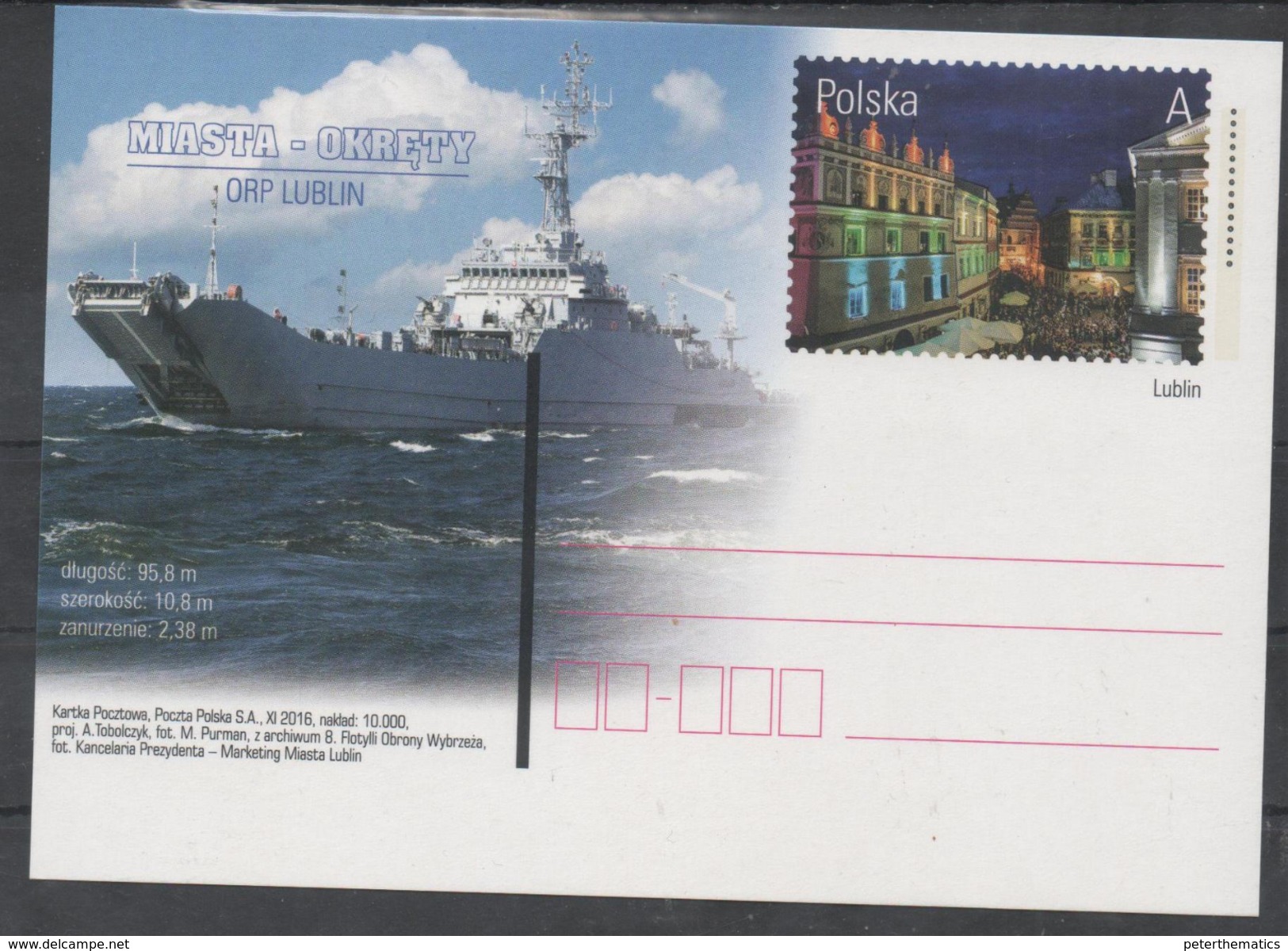 POLAND,2016, MINT, POSTAL STATIONERY, PREPAID POSTCARD,SHIPS, NAVY, LUBLIN - Bateaux