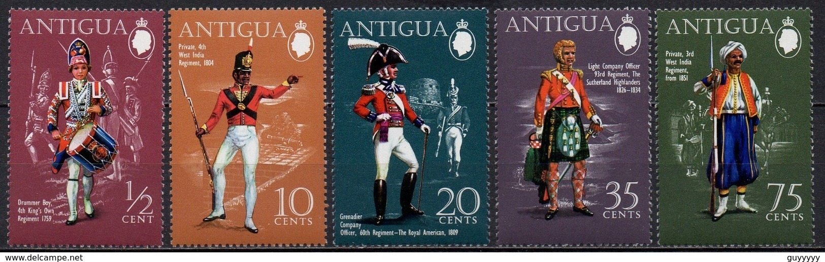 Antigua - 1970 - Yvert N° 253 à 257 ** - Uniformes Militaires - 1960-1981 Autonomie Interne