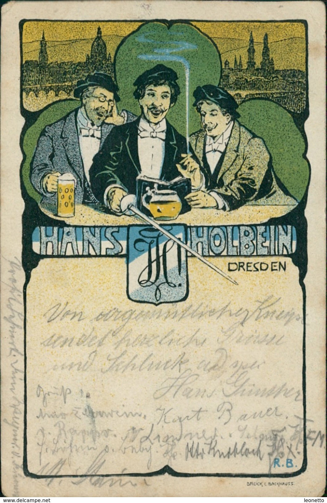 AK Dresden, Hans Holbein, Studentika, Studenten, Sign. R. B., O 1901, Eckknicke (22477) - Dresden