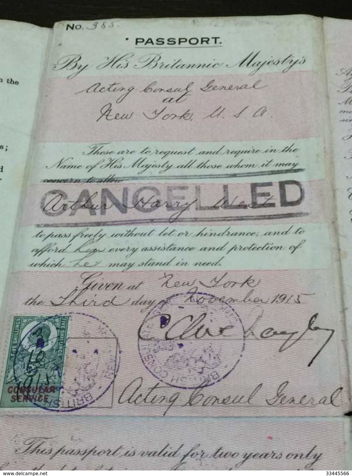 UK Passport Passeport Reisepass 1915 Issued In New York Plenty Of Visas - Take A Look! - Documents Historiques