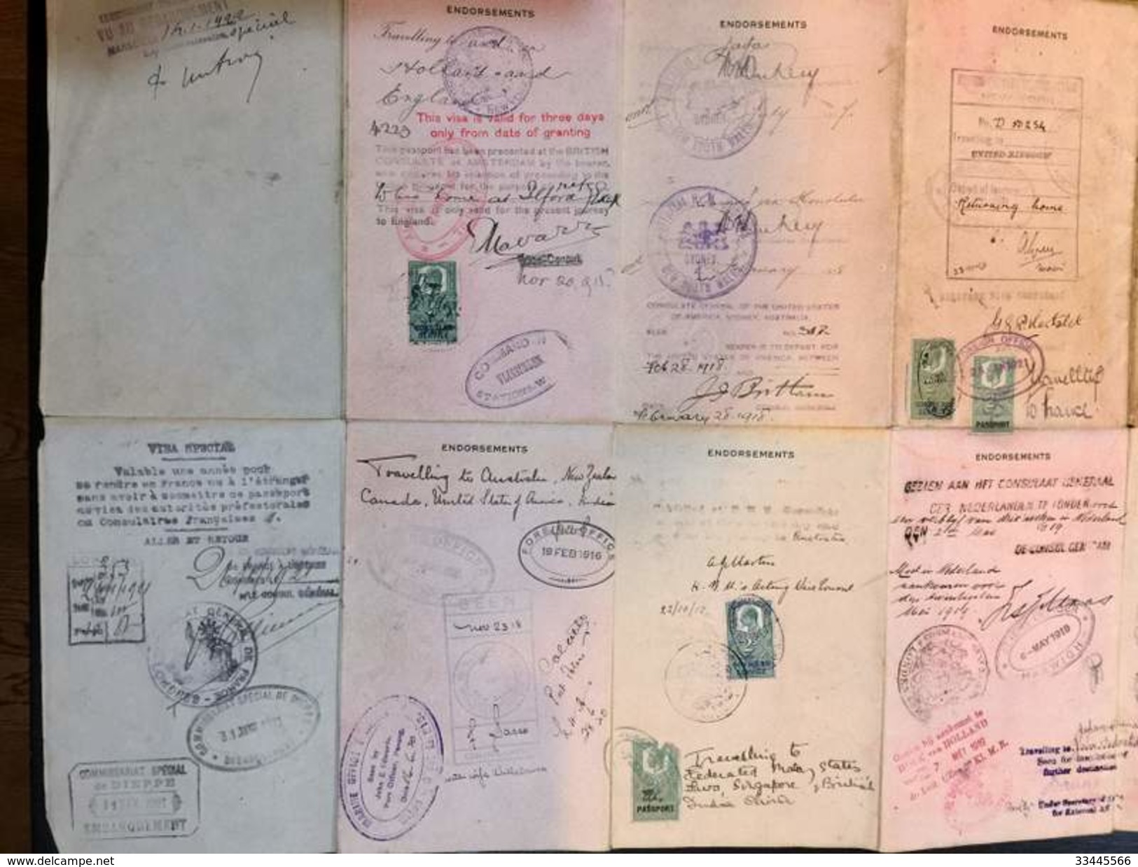 UK Passport Passeport Reisepass 1915 issued in New York plenty of visas - take a look!