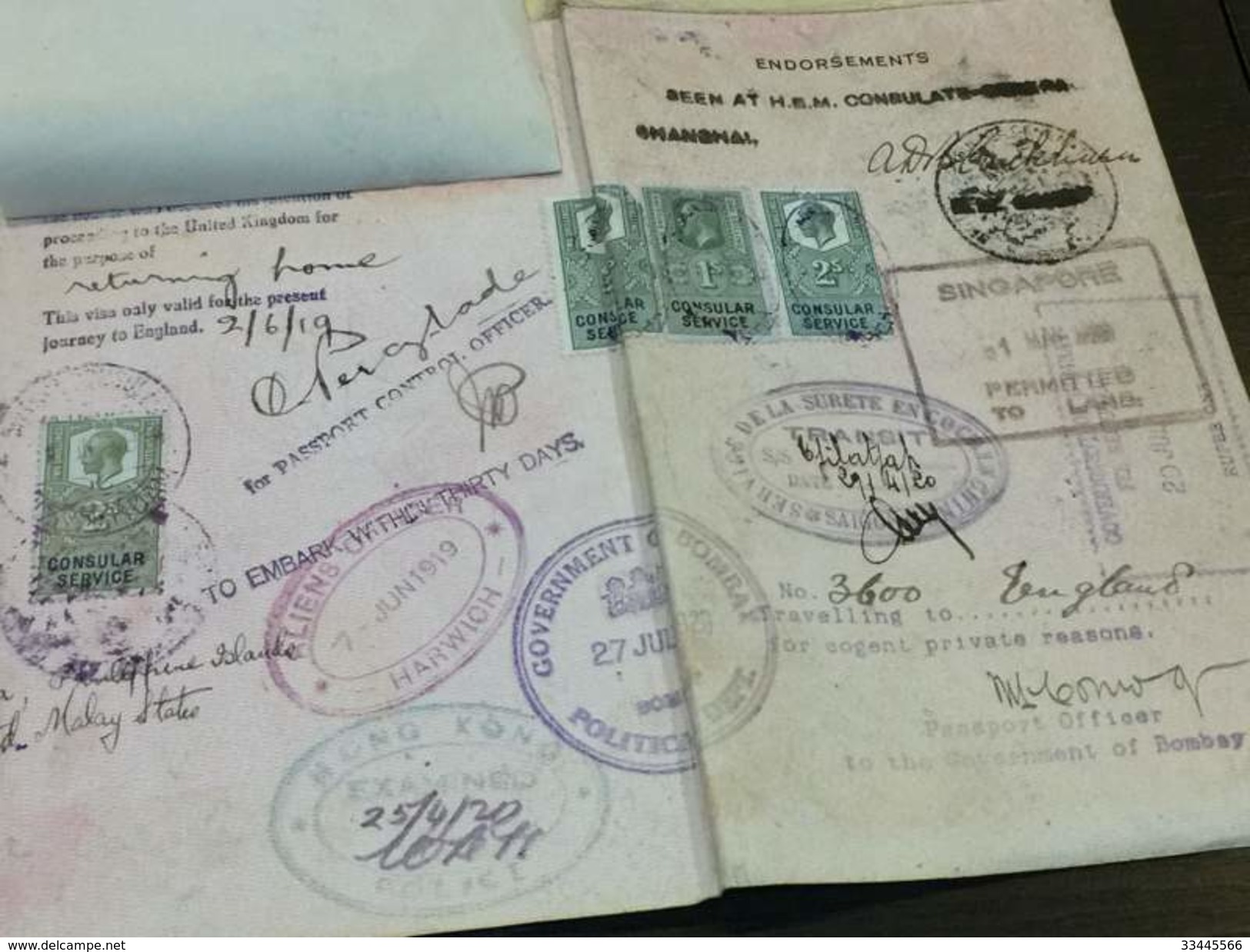 UK Passport Passeport Reisepass 1915 issued in New York plenty of visas - take a look!