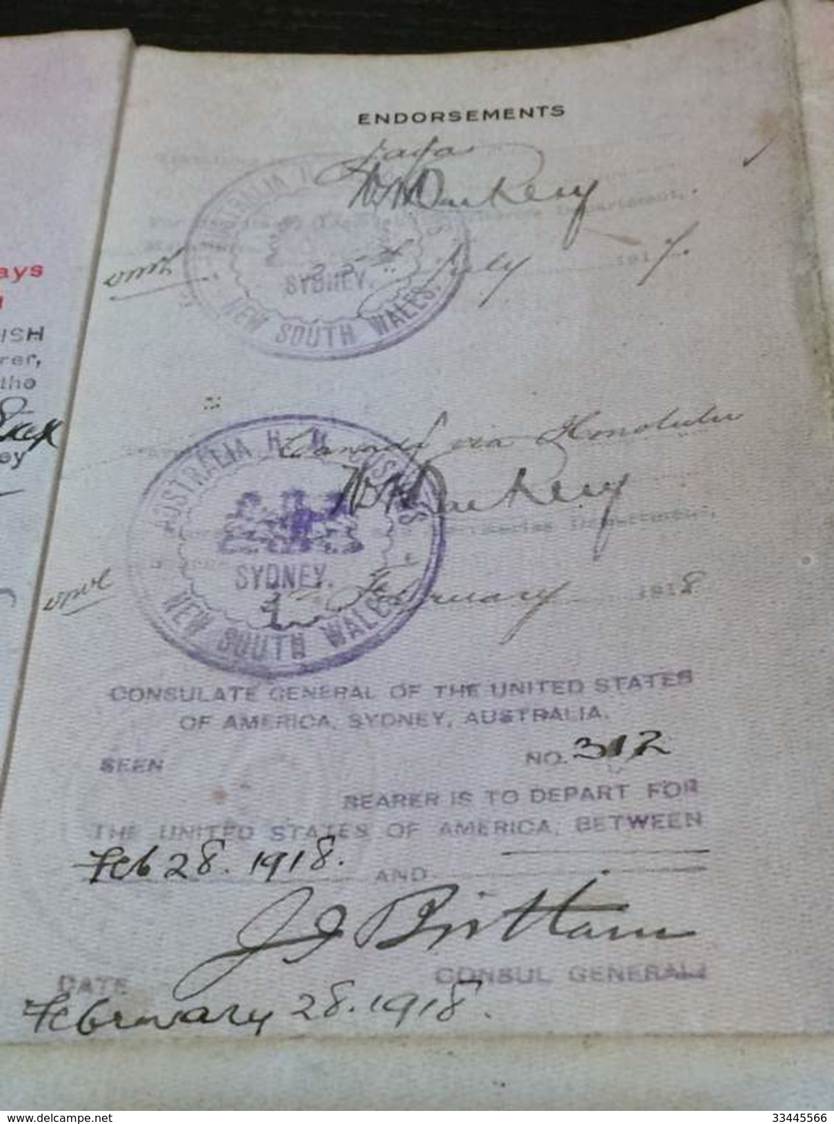 UK Passport Passeport Reisepass 1915 issued in New York plenty of visas - take a look!