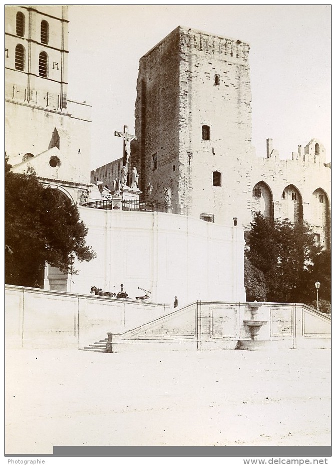 France Avignon Palais Des Papes Tour Et Calvaire Ancienne Photo Jusniaux 1895 - Old (before 1900)