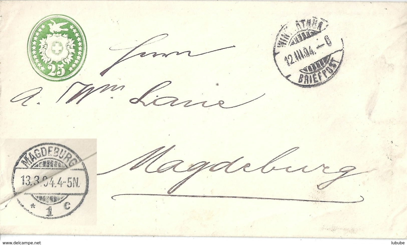 Tübli Brief 31  Winterthur - Magdeburg           1894 - Enteros Postales