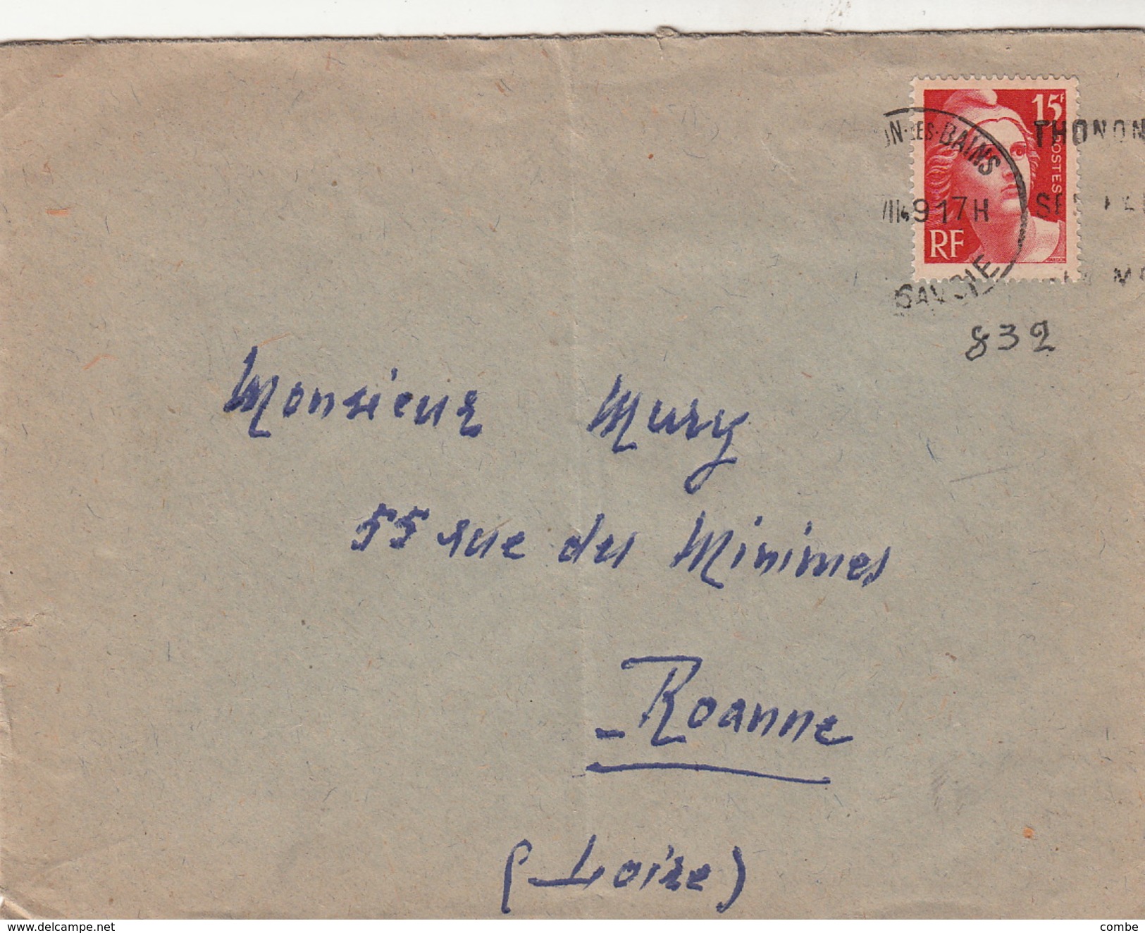 LETTRE .   1949 THONON LES BAINS SAVOIE .   832 SEUL SUR LETTRE  / 95 - 1921-1960: Période Moderne