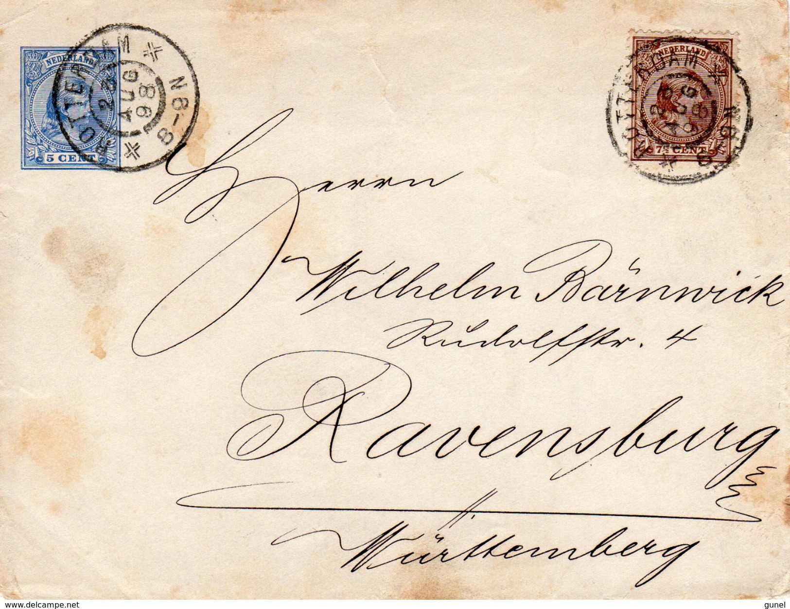 1898 Envelop G6 Bijgefrankeerd Met NVPH 36 Van Rotterdam Naar Ravensburg - Ganzsachen