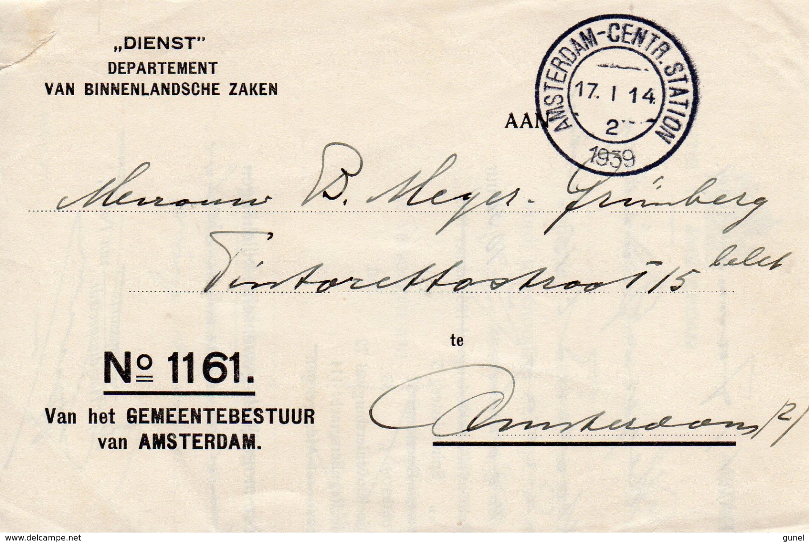 1939  Dienst Drukwerk Amsterdam Met Stempel Hoofdbureau Van Politie 7e Bureau - Briefe U. Dokumente