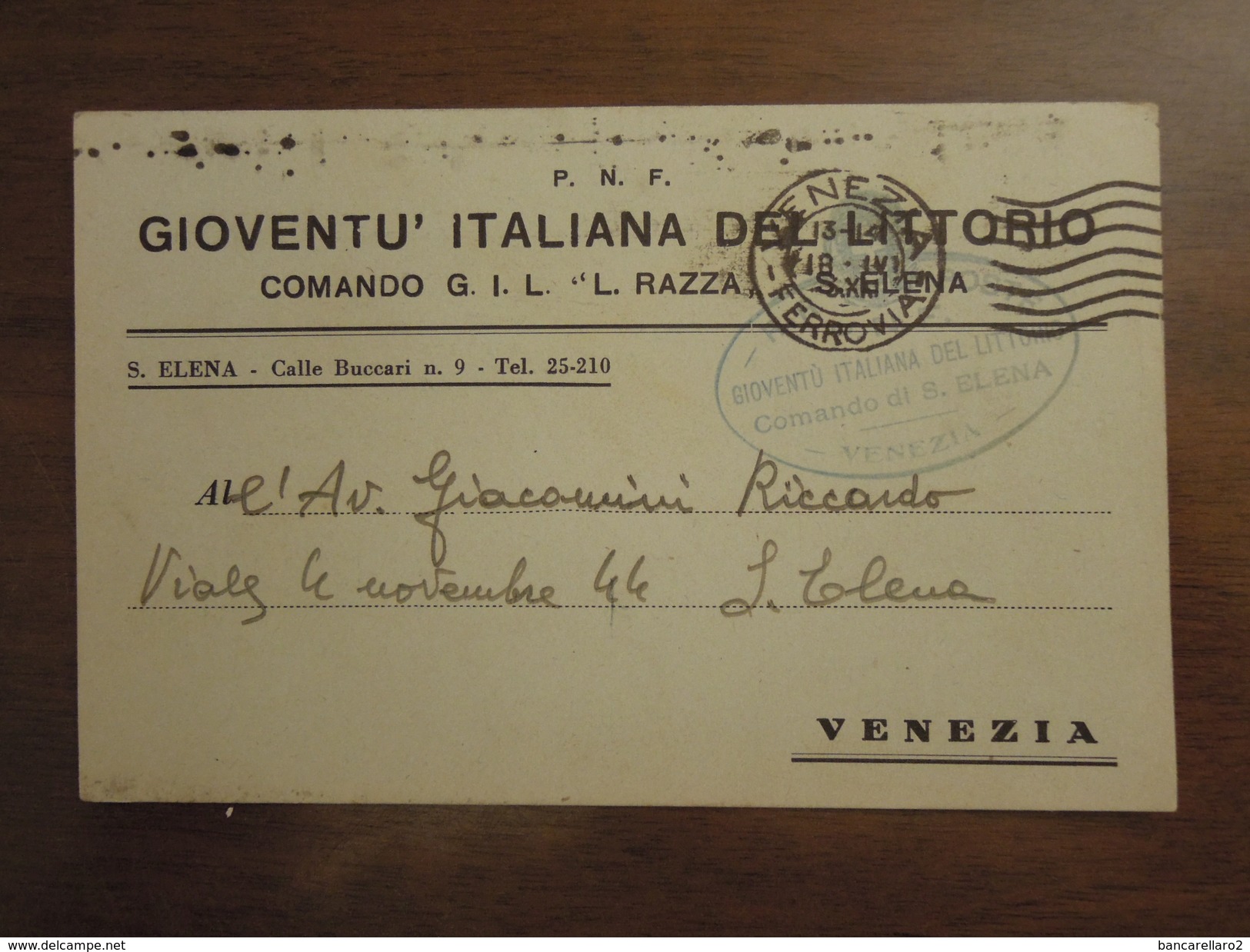 S. ELENA (Venezia) P. N. F. GIOVENTU' ITALIANA DEL LITTORIO COMANDO G. I. L. L. RAZZA S. ELENA  18. 4. 1943  Franchigia - Venezia