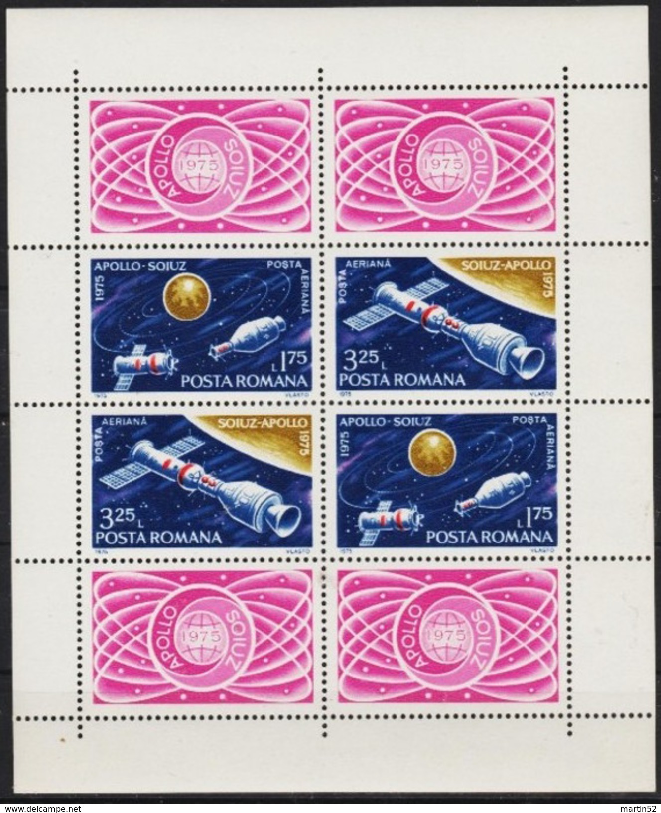 Romania 1975: Apollo-Sojuz Michel-Nr. 3275-76 = Blocks 123 (Yvert BF 120) ** MNH - Europe