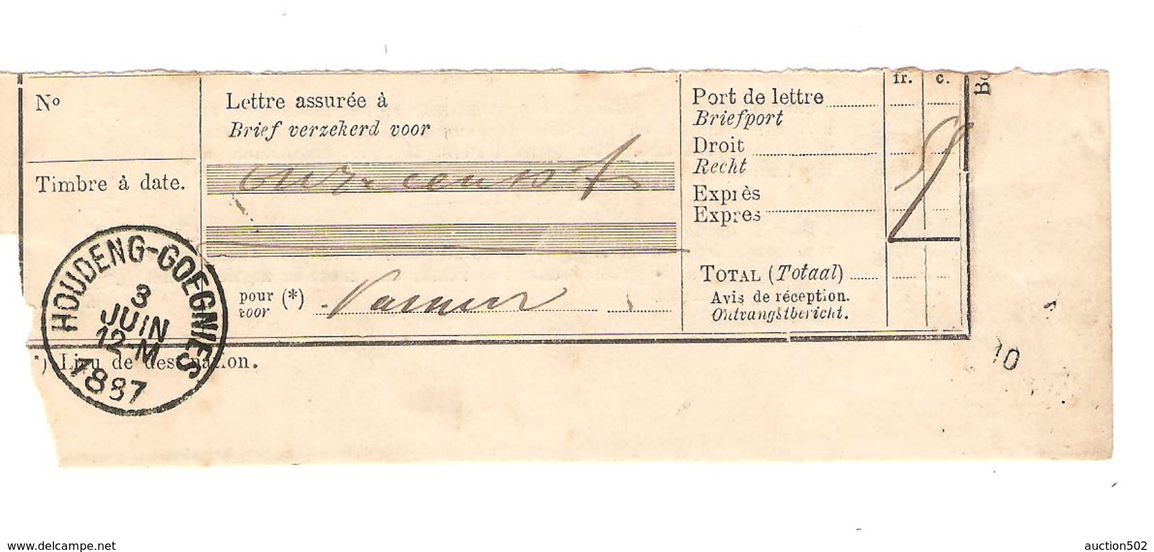 Fragment D'un Document Postal De 11 Cents Frs C.Houdeng-Goegnies 3/6/1887 Superbe PR3966 - Post Office Leaflets