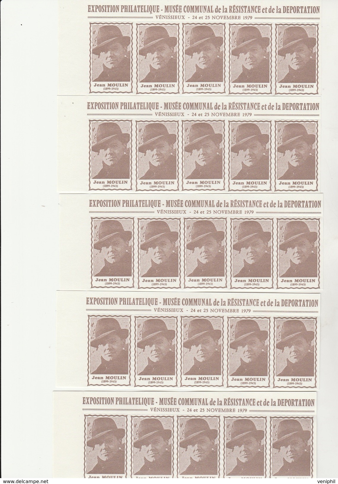 LOT DE 100 VIGNETTES JEAN- MOULIN  -EXPO MUSEE DE LA RESISTANCE ET DE LA DEPORTATION -VENISSIEUX 1979 - Briefmarkenmessen