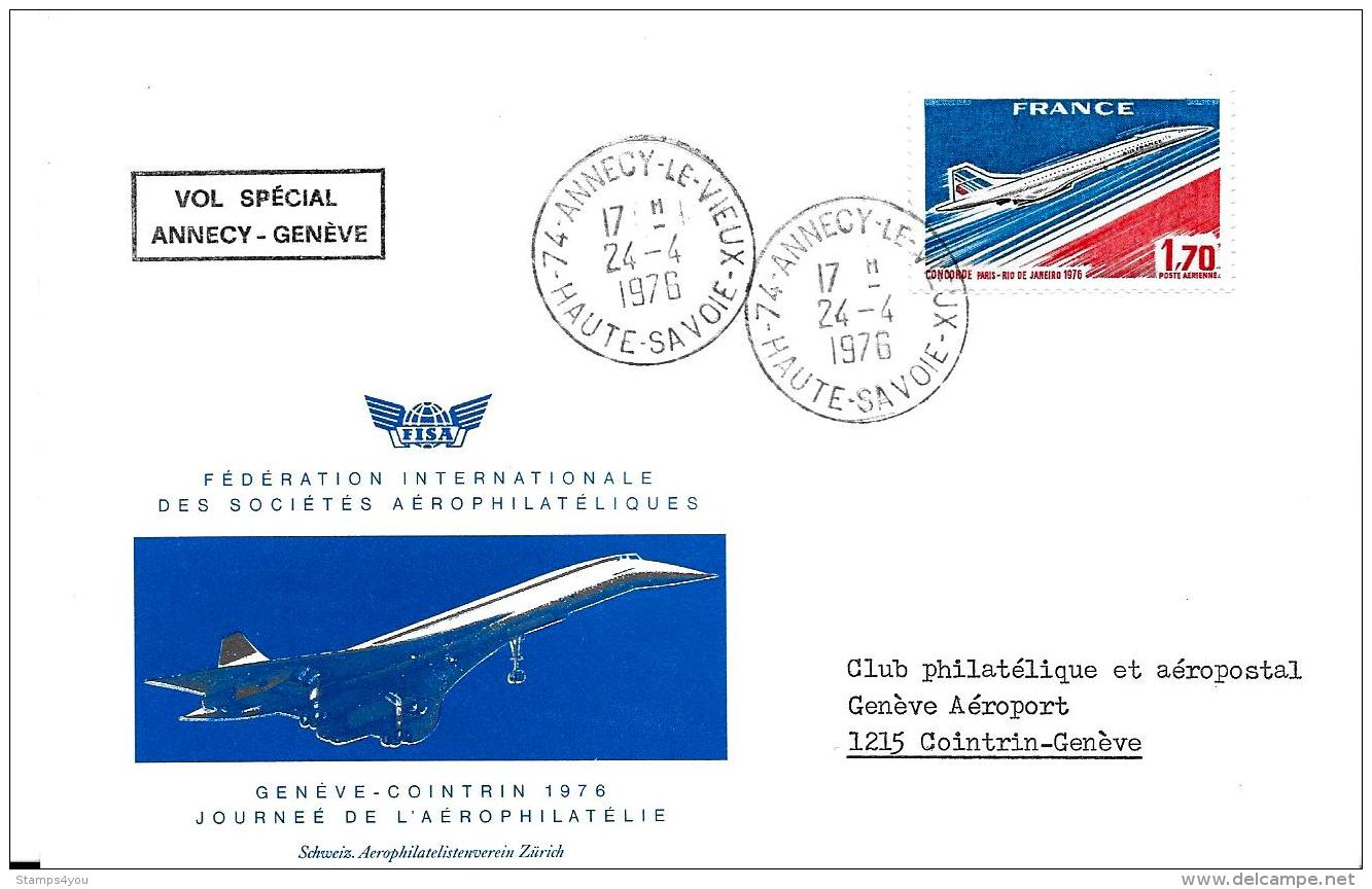 30459 -  Enveloppe Vol Spécial Concorde Annecy-Genève 1976 - Concorde