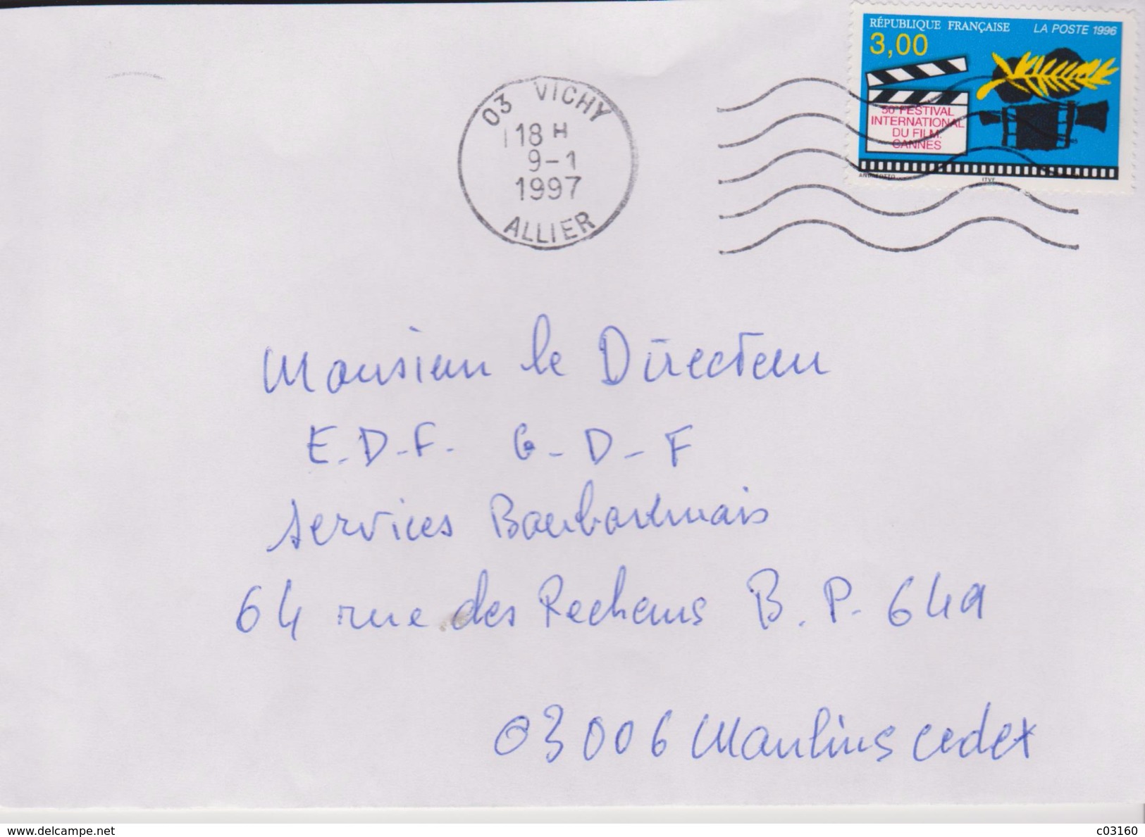 3,00f Festival De Cannes 1996: De Vichy à EDF Moulins - 1961-....