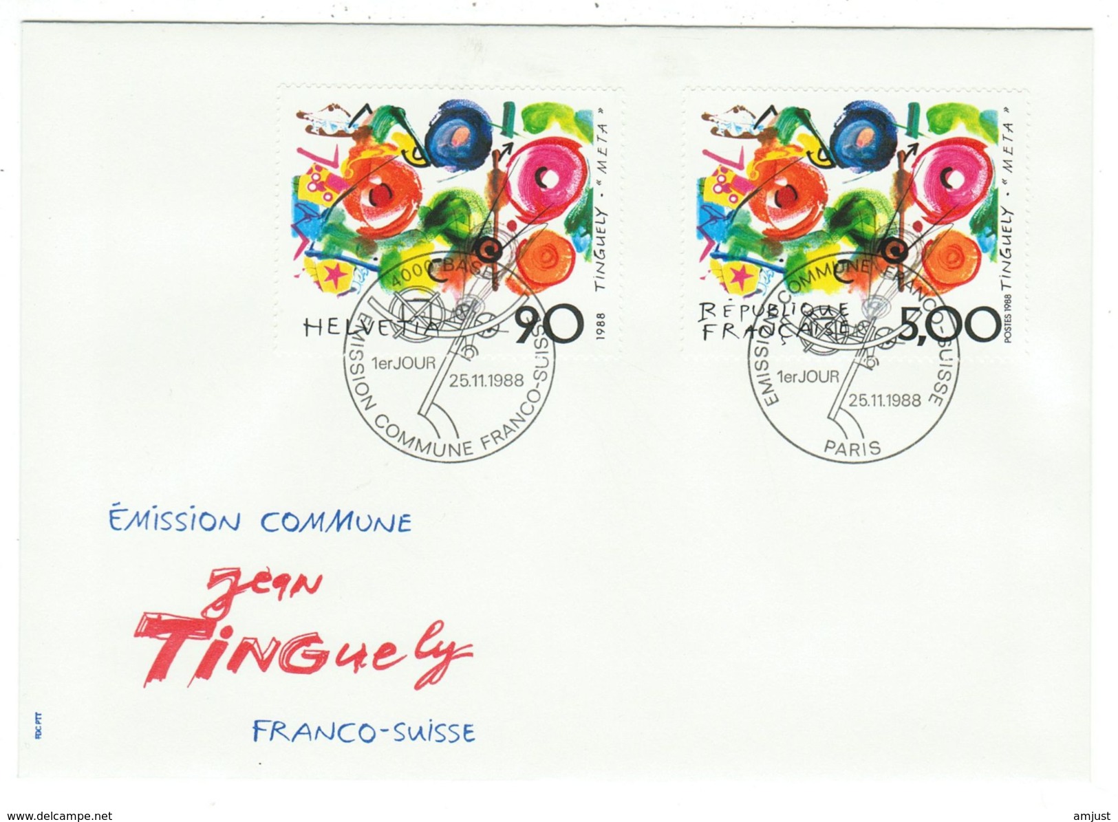 Suisse // Schweiz // Switzerland // 1988  // Jean Tinguely, Emission Commune Suisse-France - FDC